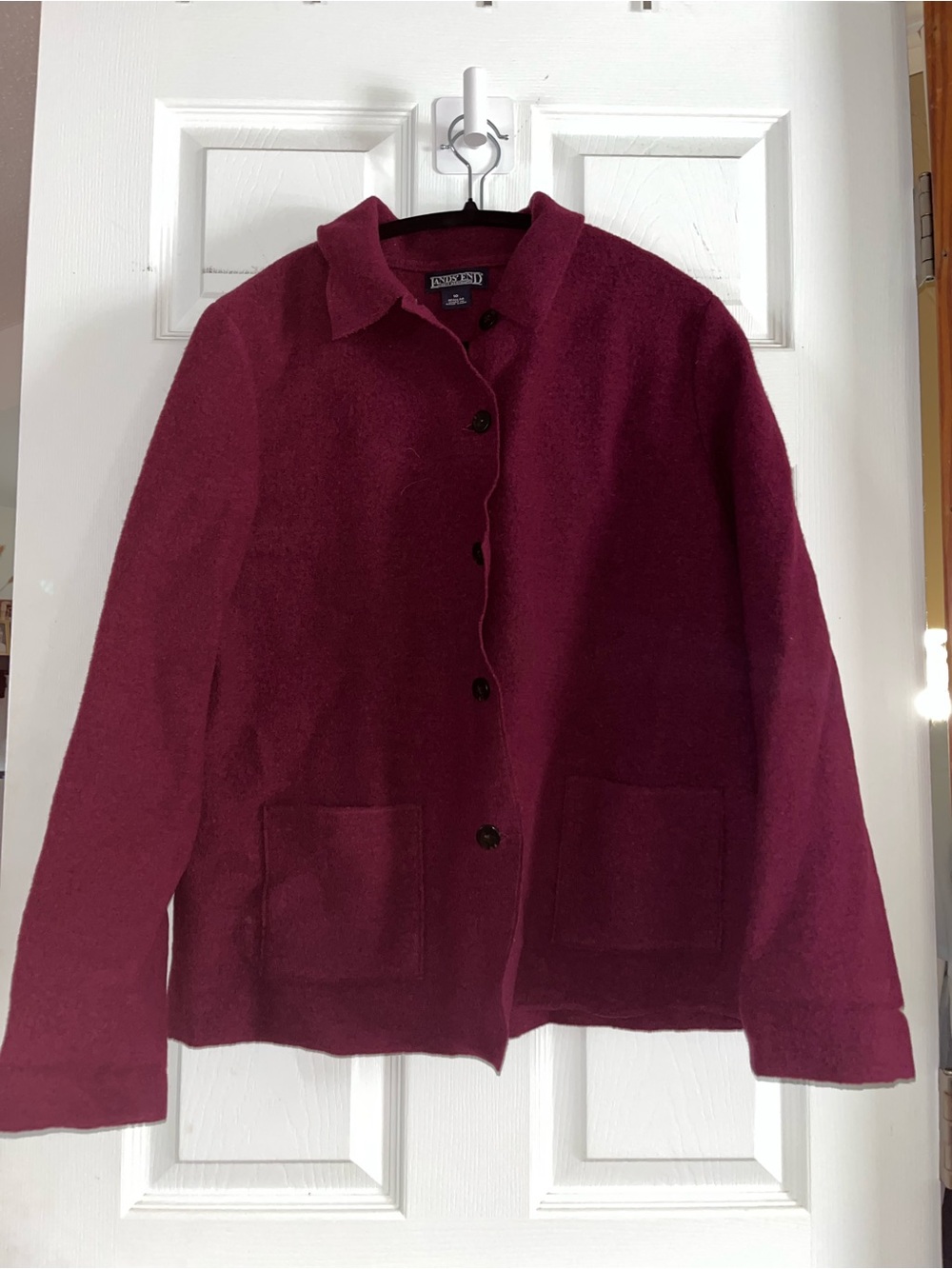 Lands' End Women's Burgundy Button-Front Wool Pea Coat